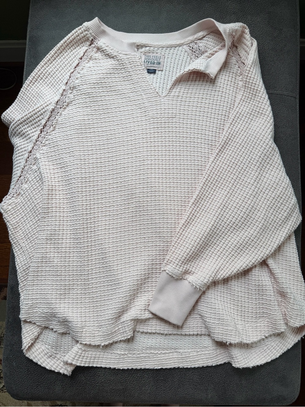 American Eagle Big Hug Notch Waffle Neck Sweatshirt - Pale Pink